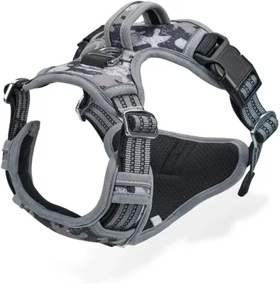 Image de Harnais pour Grand Chien, Anti Traction Harnais No Pull Réfléchissant Respirant Harnais Chiens Harnais léger de poitrine Grands Moyens Chiens Harnais de Sécurité Souple L