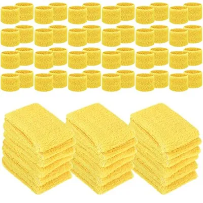 Productafbeelding van Polsbandjes Kinderen - Zweetbandjes Set - Sportactiviteiten - Absorbeert Zweet - 72 Stuks - Geel