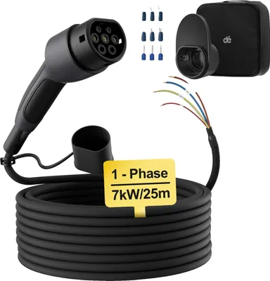 Image de Câble de recharge pour véhicules électriques, puissance 7 kW, évaluation IP55, plusieurs options de longueur, câble 7kW 25M