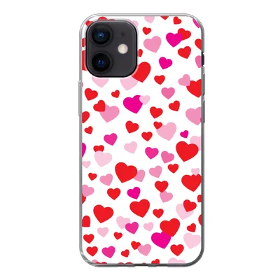 Produktbild von MuchoWow® Handyhülle Schutzhülle Hülle für iPhone 12 Eine Illustration mit bunten Herzen Silikon Softcase Handy Hülle - Schutzhülle