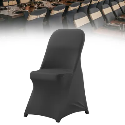 Productafbeelding van LZQ Stoelhoesjes voor inklapbare stoelen, 10 stuks, universeel passend, elastische stoelhoesjes van polyester, wasbaar, antislip met voetenzakken, geschikt voor bruiloften, banketten en evenementen, zwart