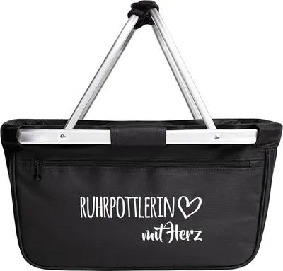 Produktbild von Huuraa Einkaufskorb Ruhrpottlerin mit Herz 20 Liter Black faltbarer Tragekorb Geschenkidee