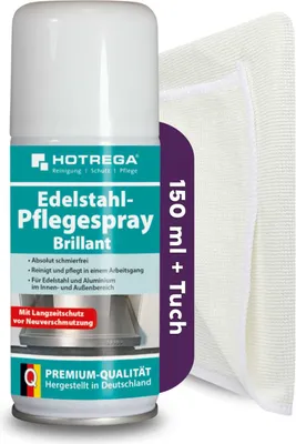 Produktbild von HOTREGA Edelstahl Pflegespray Brillant 150 ml + Microfasertuch 40 x 40 cm