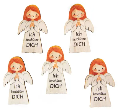 Produktbild von 5 kleine Schutzengel Holz 5,5 cm Flache Engel Glücksbringer Gastgeschenk