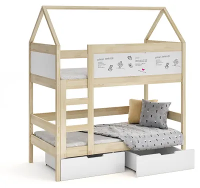 Produktbild von Masseno Etagenbett TAMI 80x180 cm mit Schublade, Rausfallschutz, Kinderbett mit Leiter für Mädchen und Jungs, Stockbett, Kieferfarben