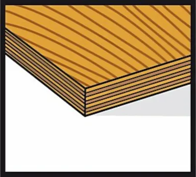 A close-up, isometric view of a layered material, likely wood or plywood, with visible grain patterns.