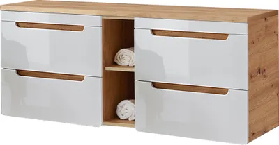 Produktbild von Waschtischunterschrank 141 cm mit 4 Auszügen LUTON-56 in Hochglanz weiß B/H/T ca. 141/61,5/46 cm