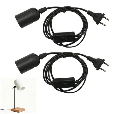 2 E27-Lampenfassungen mit 1,8 m Kabel, Schalter, EU-Stecker, schwarz, PVC