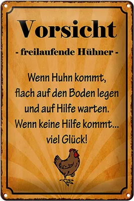 Produktbild von Blechschild Spruch 20x30cm Vorsicht freilaufende Hühner