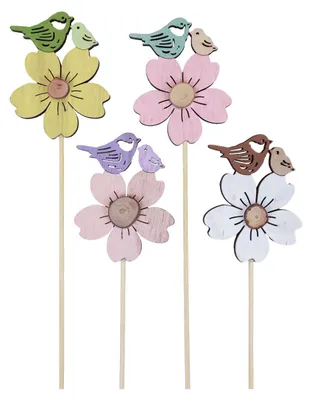 Produktbild von Frühlingsdeko Blumenstecker Holz Vogelset 8×6cm 12er Set Garten Balkon Fensterbank Tischdeko, 12 Stück