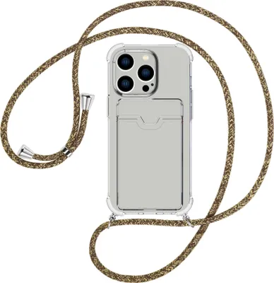 Produktbild von Handykette Backcover-Schutzhülle mit Band (Metall silberfarben) für Apple iPhone 15 Pro - braun+beige