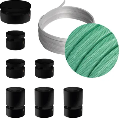 Immagine prodotto di Sistema Filé Linear Kit - con cavo di 5 m per catenaria e 7 componenti in legno verniciato nero per interni