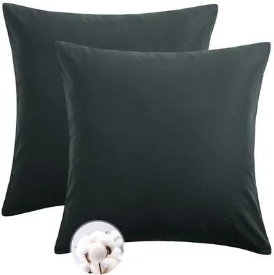 Imagen del producto de Juego de 2 fundas de cojín Ibenzoa® de 80 x 80 cm – algodón de alta calidad, color antracita, con cremallera de fácil cierre, suaves y cómodas