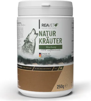 Produktbild von REAVET Naturkräuter Mischung 250g – Barf Zusatz Hund, Naturprodukt – Kräutermischung Barf Hundefutter, Kräuter für Hunde, Ohne künstliche Zusätze, Barfen für Hunde