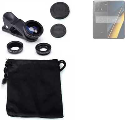 Produktbild von K-S-Trade Smartphone Kamera Linsen Set Kompatibel mit POCO X6 Pro 5g 3in1 Clip-On Kamera Adapter Macro Weitwinkel FishEye Fischauge Objektiv Linse