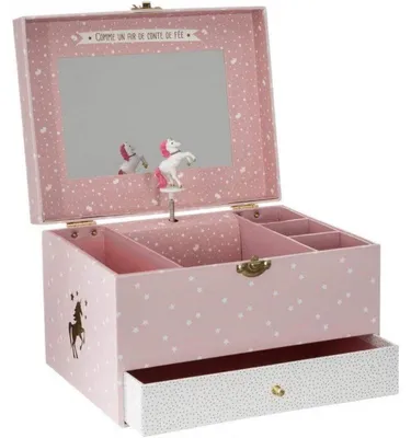 Image de Boîte à bijoux musicale avec miroir - Licorne - Rose