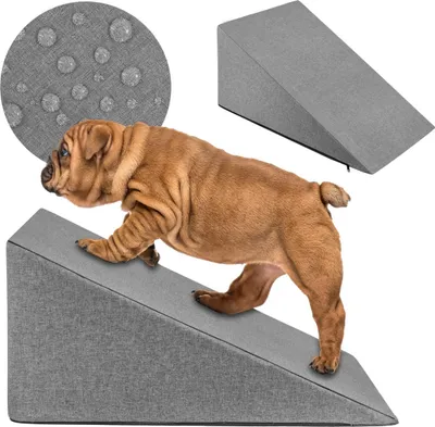 Produktbild von Domarex Hundetreppe 65x30x40cm, wasserdicht, Anti-Rutsch, waschbar,stabil für kleine & mittelgroße Hunde, Hellgrau