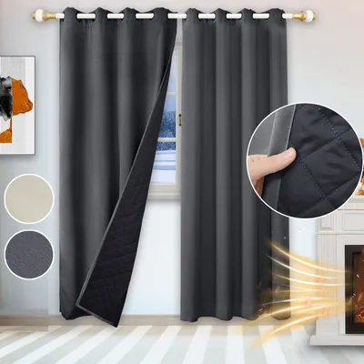 Produktbild von Verdunkelungsvorhang Thermo Vorhang Winddicht Kälteschutz Vorhänge mit Ösen Gardinen Raumteiler, Grau, 132x244cm