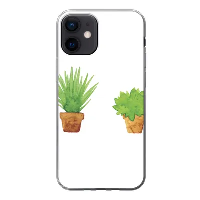 Produktbild von MuchoWow® Handyhülle Schutzhülle Hülle für iPhone 12 Blumentopf - Aquarell - Pflanzen Silikon Softcase Handy Hülle - Schutzhülle