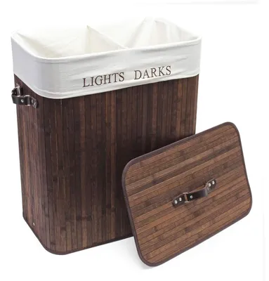 Wasbox Bamboe 105 L, opvouwbaar, met deksel, hoekmodel