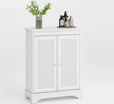Produktbild von Badezimmerschrank 66.6x29.8x86.5 cm Weiss Vitrine Badezimmerstauraum Bodenstehender Korbtuer Verstellbarem Unabhaengiger Schrank Wohnzimmer Kueche