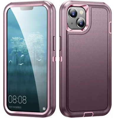 Produktbild von Handyhülle für iPhone 15 Hybrid Dreilagige Militärischer Heavy Duty Stoßfeste Schutzhülle Lila