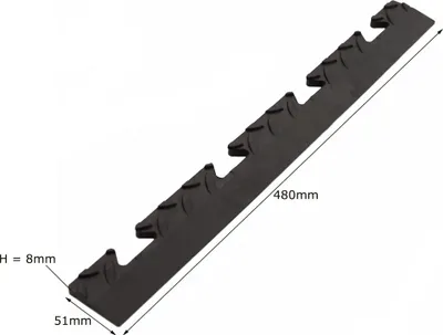 A black PVC edge strip with a diamond pattern, shown diagonally against a white background with dimensions indicated.