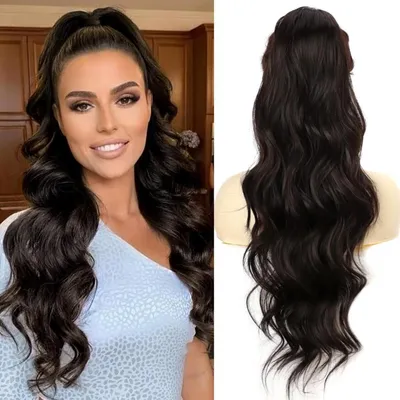 Immagine prodotto di Estensione per capelli a clip, effetto coda di cavallo, lunga, ondulata, in capelli naturali neri