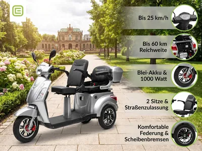 Produktbild von E-Seniorenmobil Billy 2.0, Lithium-Akku, 3-Rad, 1000 Watt, Silber