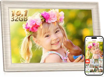 Zdjęcie produktu dla Cyfrowa ramka do zdjęć - Cyfrowa ramka - Wyświetlacz zdjęć - Ramka do zdjęć z Wi-Fi - Ramka do zdjęć z drewna brzozowego - 10,1 cala