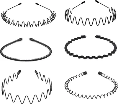Produktbild von 6 Stück Metall Haarbänder schwarz Haarreifen Männer Damen, Welle Metall Stirnband, Rutschfestes Elastisches Haarreifen für Outdoor Sports Yoga