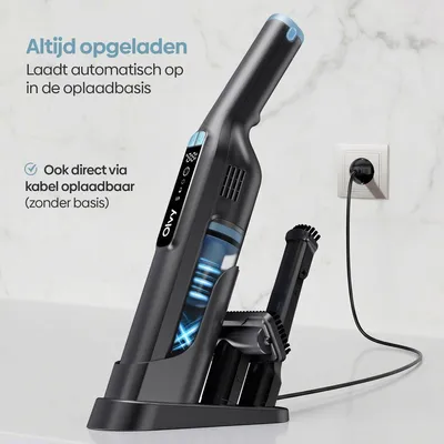 Productafbeelding van Olvy draadloze handstofzuiger - LCD-display - dubbele filter & Li-ion batterij. Inclusief oplaadstation - 22000PA. Handstofzuiger voor auto, krachtige accustofzuiger, draadloos
