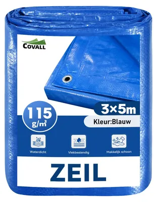 Abdeckplane 115 g/m² 3x5 m blau wasserdicht mit Ösen