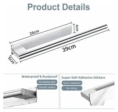 Image de Porte-serviettes adhésif pour salle de bain et cuisine, fixation murale sans perçage, en acier inoxydable, couleur argent