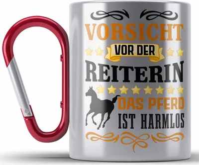 Produktbild von Trendation - Reiterin Mädchen Pferde Geschenk Edelstahl Tasse Karabiner Reiten Reiterin Kinder Becher Spruch Lustig Geburtstag (Rot)
