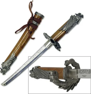Produktbild von Dekoratives Tanto mit Scheide – Sammlerstück im japanischen Stil, 25 cm, Drachenmotiv, Geschenkidee & Wanddeko S-237BR