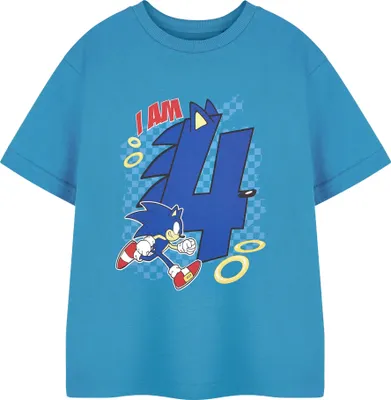 Image de Sonic The Hedgehog - T-shirt « I Am 4 » pour garçons - Anniversaire à manches courtes NS8873 (104) (bleu)