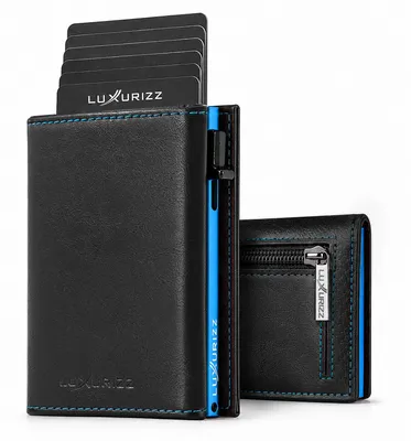 Produktbild von Luxurizz Slim Wallet Herren mit Magnetverschluss, Pop-Up Kartenhalter mit RFID-Schutz, Klassisch Blau