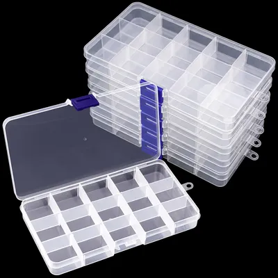 Image de 6 boîtes de rangement transparentes avec 15 compartiments, idéales pour les petits objets, en plastique réglable
