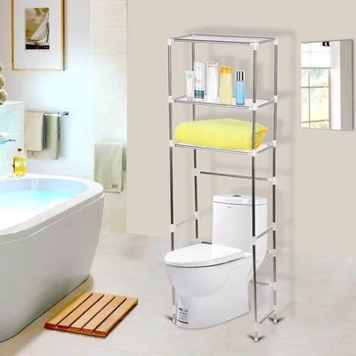 Immagine prodotto di Scaffale organizzativo per bagno, a 3 ripiani - Scaffale per il bagno - Salvaspazio - Acciaio inossidabile - Multifunzionale - 160x53 cm
