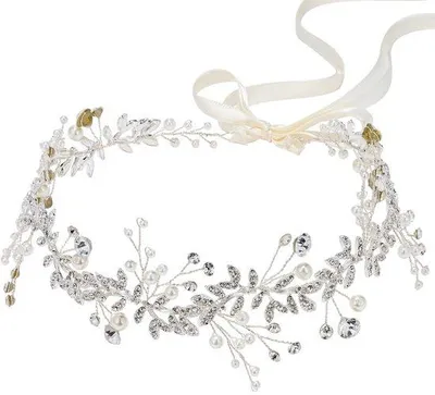 Produktbild von Silberne Hochzeitskrone, silberner Hochzeitsring für Frauen, Perlenhaarband, Glitzerhaaraccessoires für Frauen