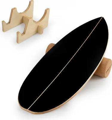Produktbild von COSTWAY Balance Board, Holz Gleichgewichtstrainer mit Korkrolle & Aufbewahrungsständer zum Trainieren und Stärken der Rumpfmuskulatur, Wackelbrett