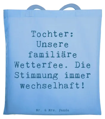 Produktbild von Mr. & Mrs. Panda Tote Bag Spruch Tochter Wetterfee - Sky Blue - Geschenk, Teenager, Personalisierte Geschenke, Einfallsreichtum, Tasche, Schultasche, Freude, Beutel