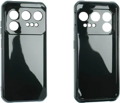 Two black phone cases are shown side-by-side against a white background.