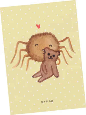 Produktbild von Mr. & Mrs. Panda Postkarte Spinne Agathe Teddy - Gelb Pastell - Geschenk, Treue, Ansichtskarten, Dankeschön, Miteinander, Liebesbeweis, Postkarten, Ansichtskarte