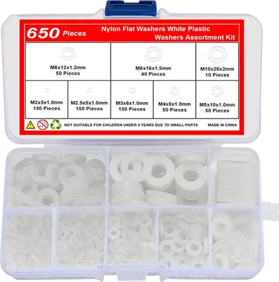 Produktbild von 650 Stück Nylon Unterlegscheiben M2 M10 Weiß Kunststoff Flach