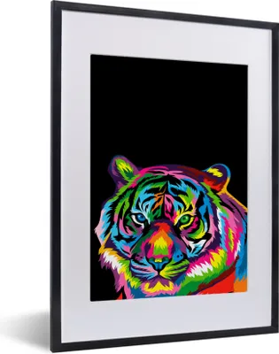 Produktbild von MuchoWow® MuchoWow® Gerahmtes Poster Tiger - Schwarz - Regenbogen 30x40 cm - Poster mit zchwarzem Bilderrahmen - Wandposter Schlafzimmer