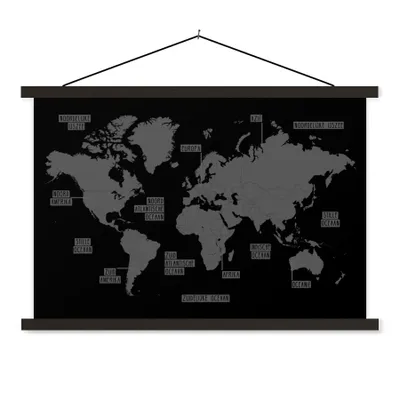 Obrázok produktu pre MuchoWow® Textilný plagát - Aj jednoduchá mapa sveta - čiernobiela - 90x60cm - S čiernymi lamelami