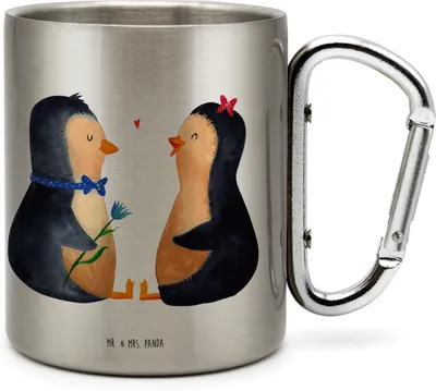 Produktbild von Mr. & Mrs. Panda Thermobecher Pinguin Pärchen - Transparent - Geschenk, Edelstahl-Isolierbecher, Verlobung, Verknallt, Edelstahlbecher, Liebe, Edelstahl, Teetasse