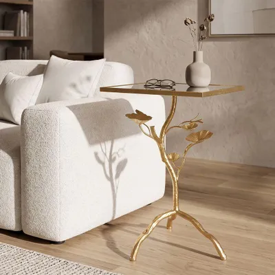 Immagine prodotto di Tavolino di servizio con specchio, design Astoptik, vetro, dimensioni 40x30x60 cm, colore oro, marca Mauro Ferretti, modello Tisty
